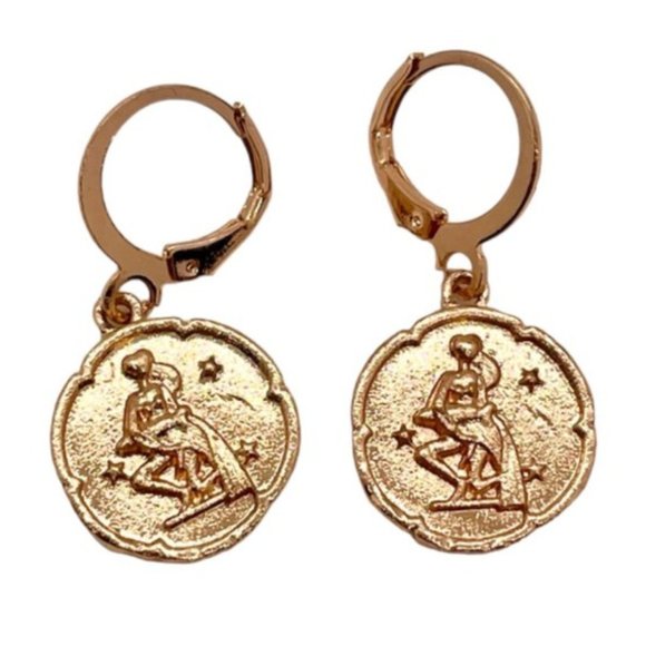 ⭐️❤️ FREE Horoscope Sign Boho Print Peasant Zodiac Modern Minimal Hoop Earrings - Picture 11 of 13